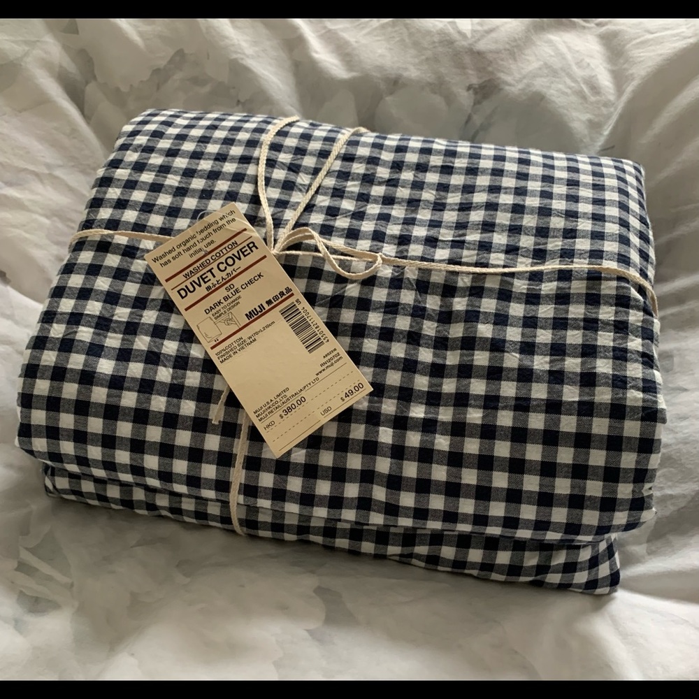 Brand New Muji washed Cotton Duvet Cover Navy Check for Twin Size Bed
